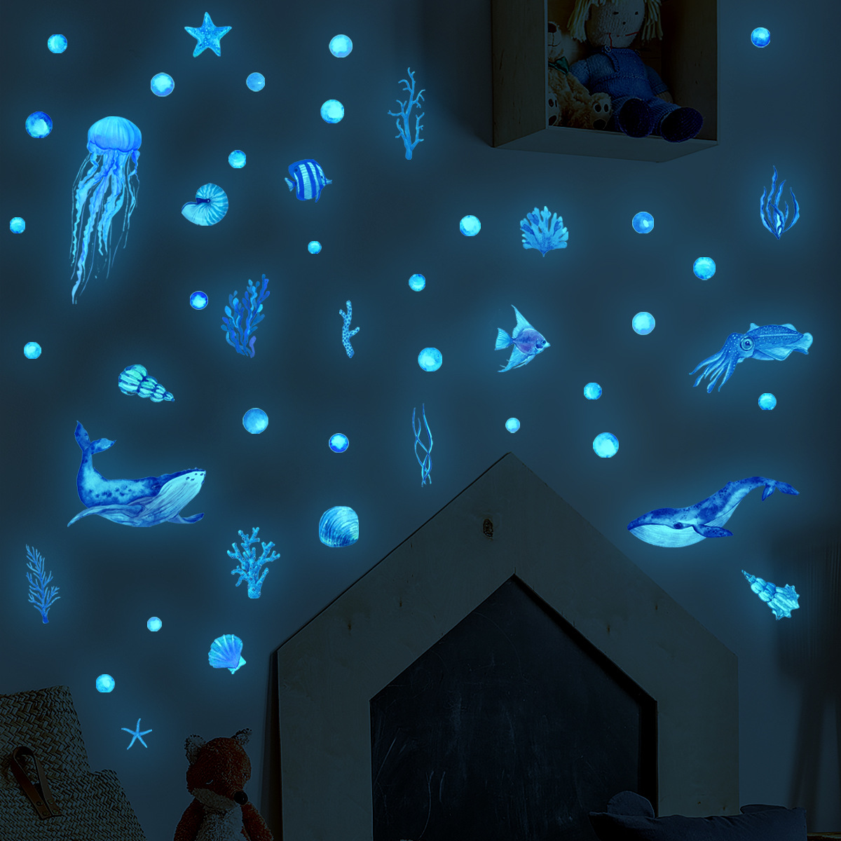 Lighting World Decor - Adesivi murali mondo sottomarino con luce