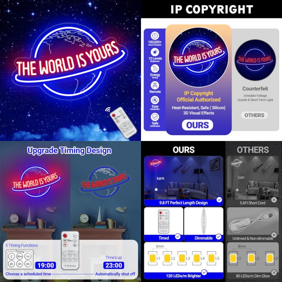 Lighting World Decor - Insegna al Neon 'The World Is